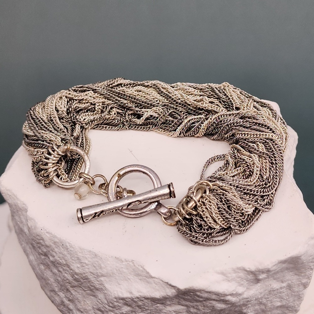 Kenneth Cole New York Silver Tone Multi Strand Chain Toggle Statement Bracelet